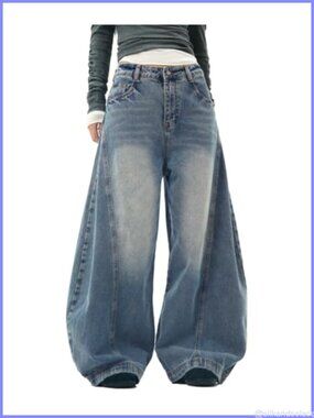 Wide Leg Baggy Jeans Women Low Rise Barrel Denim Pleated Pants